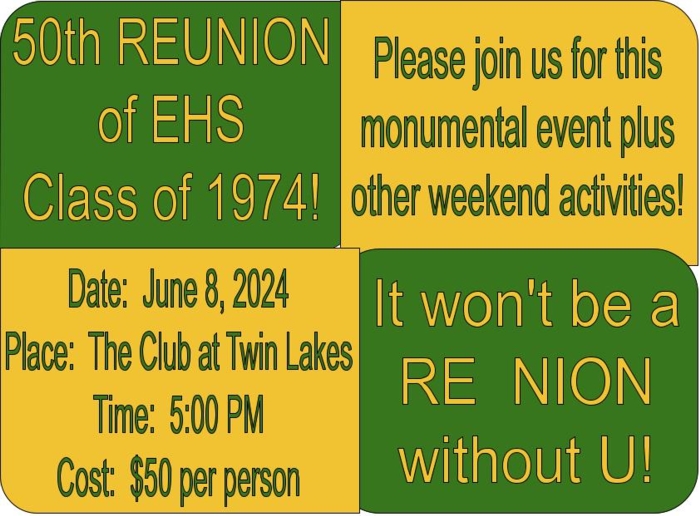 EHS Class of 1974 50th Reunion Invitation